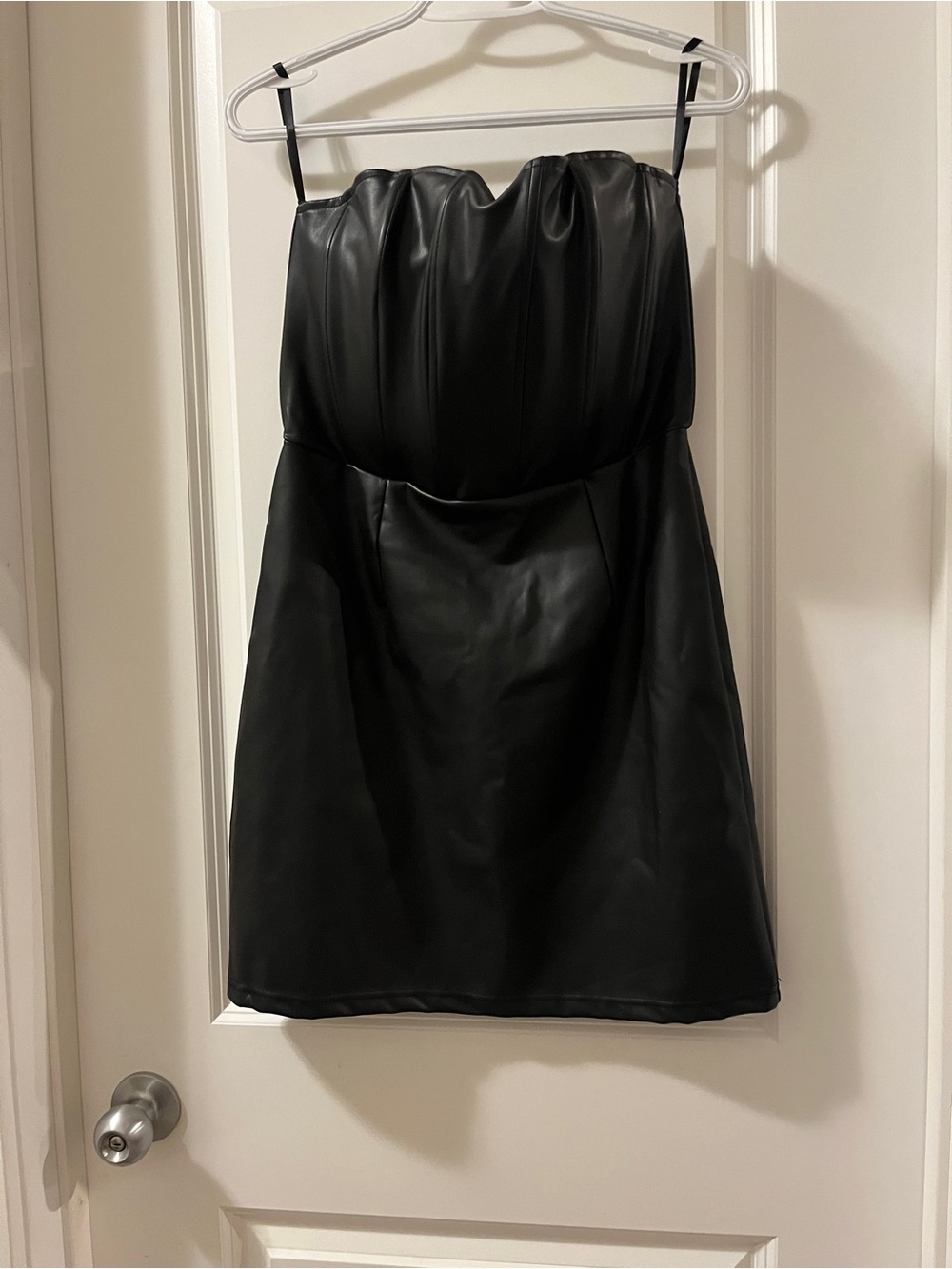 RD Style Black Strapless Faux Leather Mini Dress
